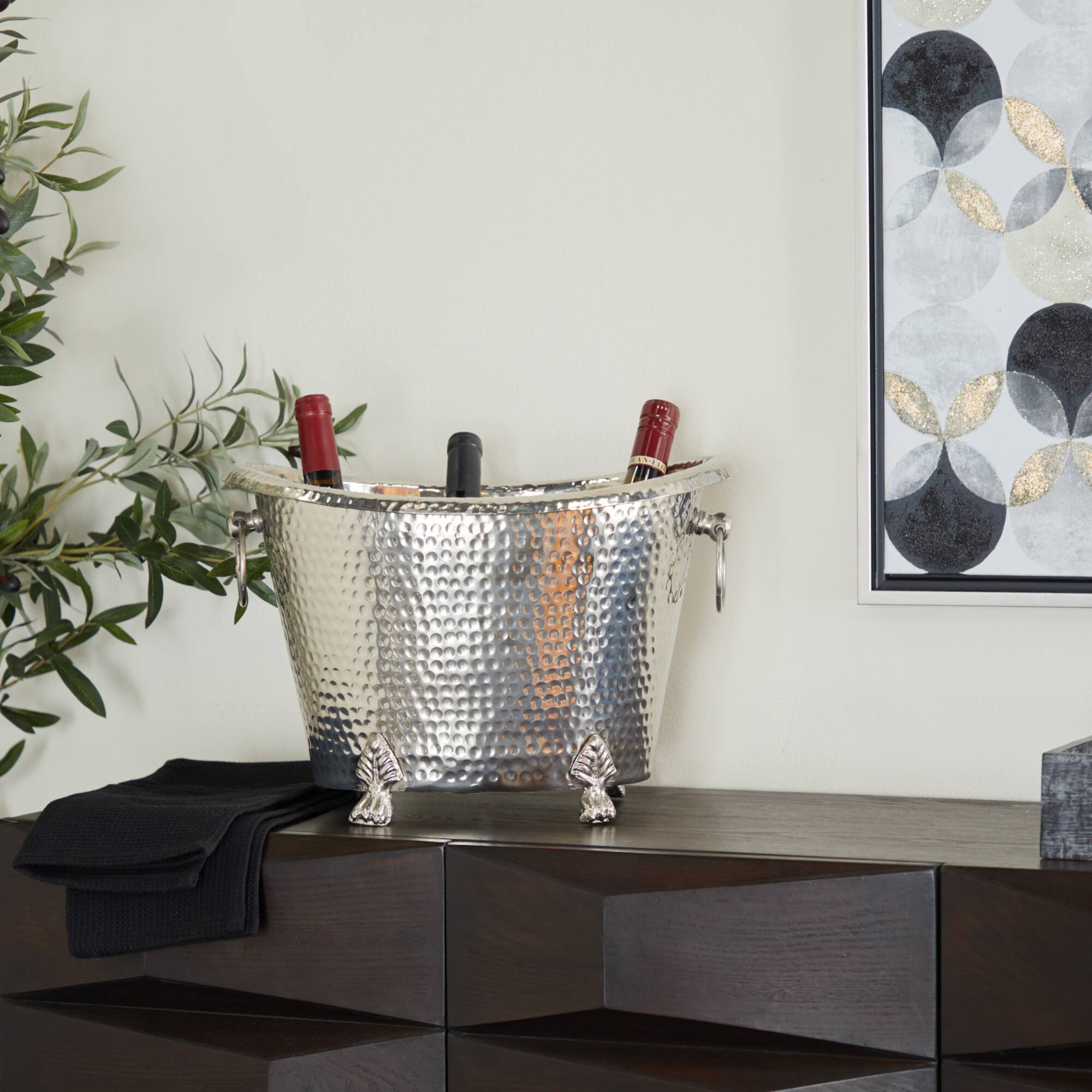 Silver Aluminum Traditional Wine Holder, 11" x 16" x 12"